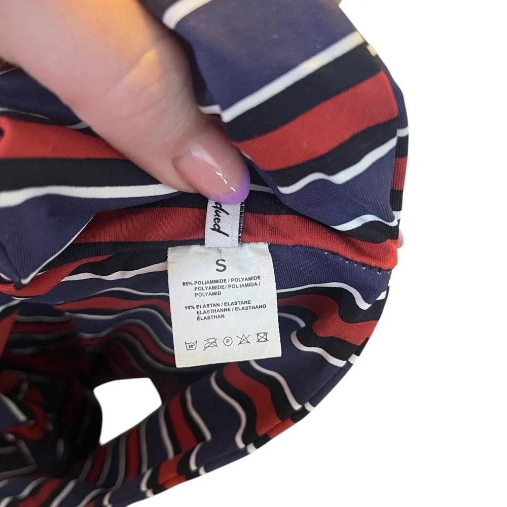 Subdued Women Blue Red Striped High Waisted Bikini‎ Bottom Size S